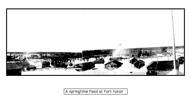 Buildings under water in Fort Yukon during the flood
