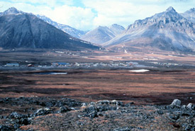 View toward Anaktuvuk Pass nestled in the mountains of the Brooks Range.  Courtesy of the National Park Service.