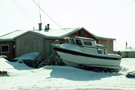 Boat put away for the winter in Nuiqsut. Courtesy of the National Park Service.